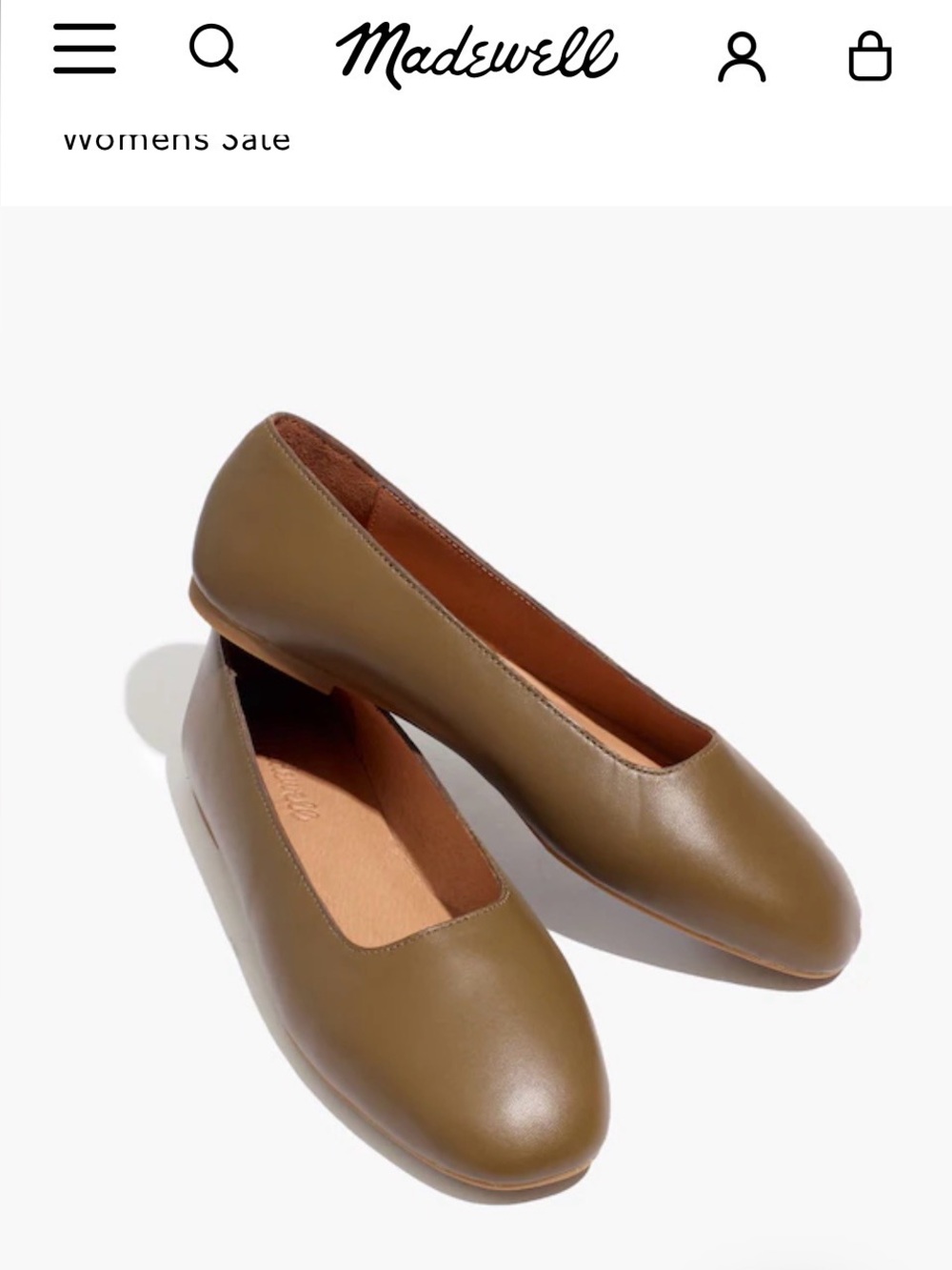 Madewell The Cory Square-Toe Leather Flats - Golden Spinach - NWOB